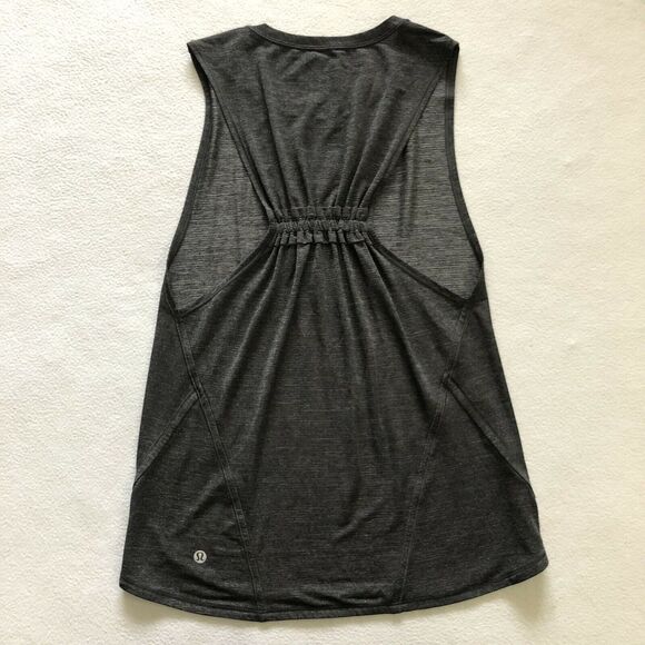 Lululemon Women In A Cinch Tank Heathered Black Racerback Pleated Gathered Top 4 - Picture 1 of 7